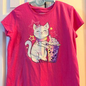 Pre-Loved The Children's Place Cute Cat with Bubble Tea Graphic Tee Size 14XL